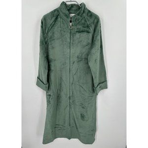 Softies 48" Plush Velour Mandarin Collar Zip-Up Robe sz S Women's Dusty Green